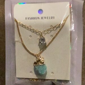 Gold and Blue Fashion Jewelry Necklace